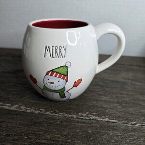 NWT Rae Dunn Artisan Merry Snowman Christmas Mug 2021 HTF Magenta Farmhouse